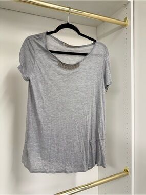 Marithe Francois Girbaud Light Gray Short Sleeve Top with Fringe Trim